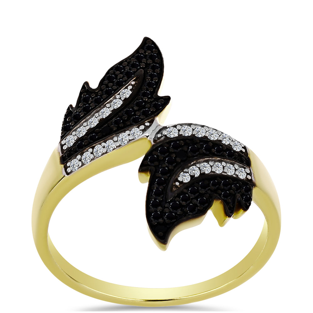 Anillo de Plata Bañada en Oro con Espinela Negra y Topacio Blanco 3 