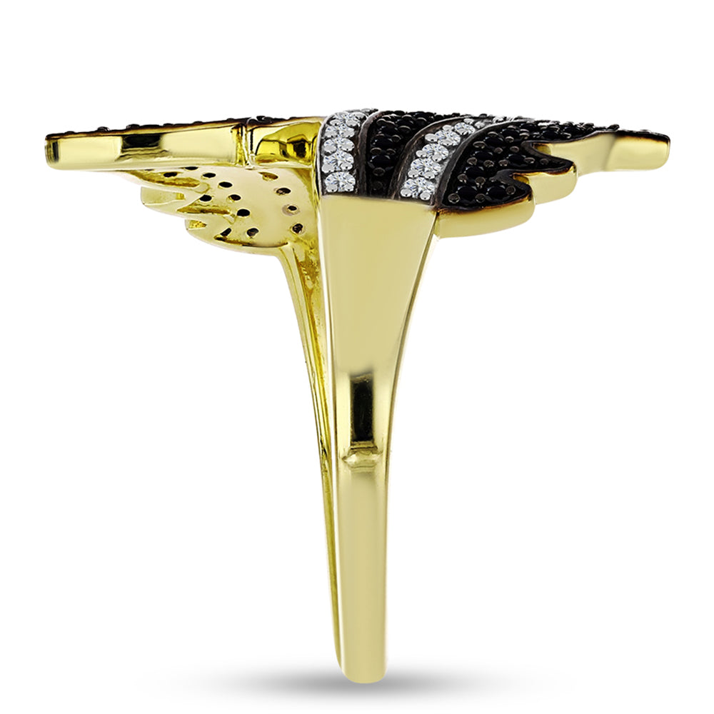 Anillo de Plata Bañada en Oro con Espinela Negra y Topacio Blanco 4 
