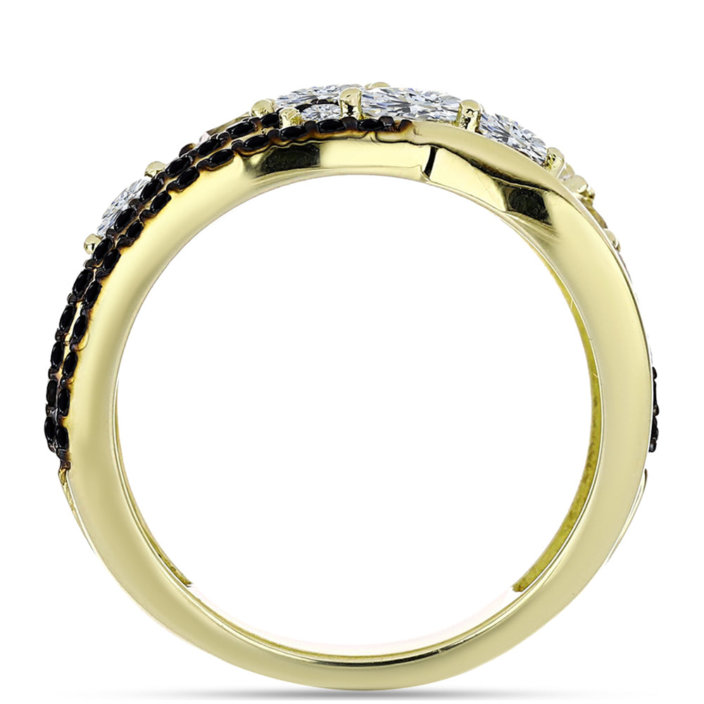Anillo de Plata Bañada en Oro con Espinela Negra y Topacio Blanco