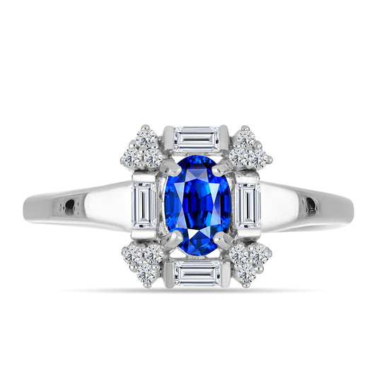 Anillo de Plata con Zafiro Azul Australiano y Zircón Blanco