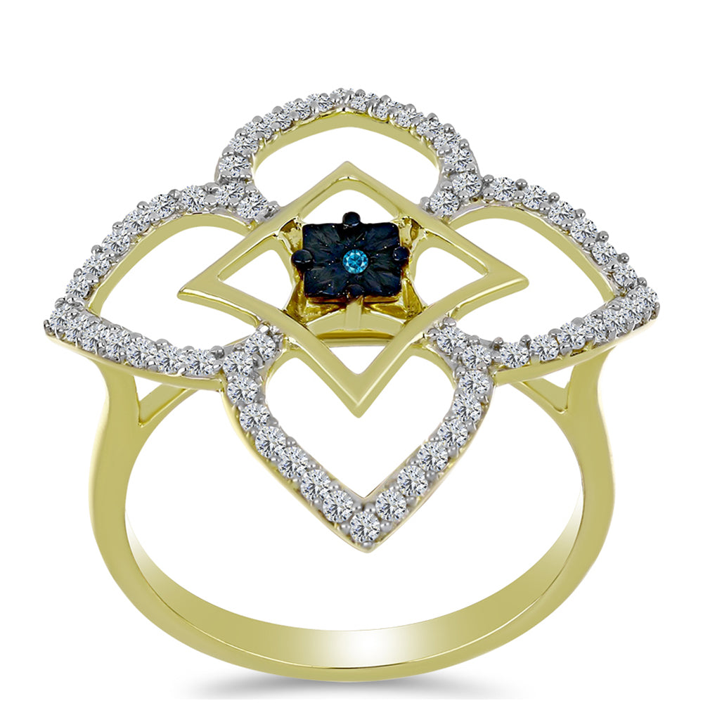 Anillo de Plata Bañada en Oro con Diamante Azul y Topacio Blanco 3 