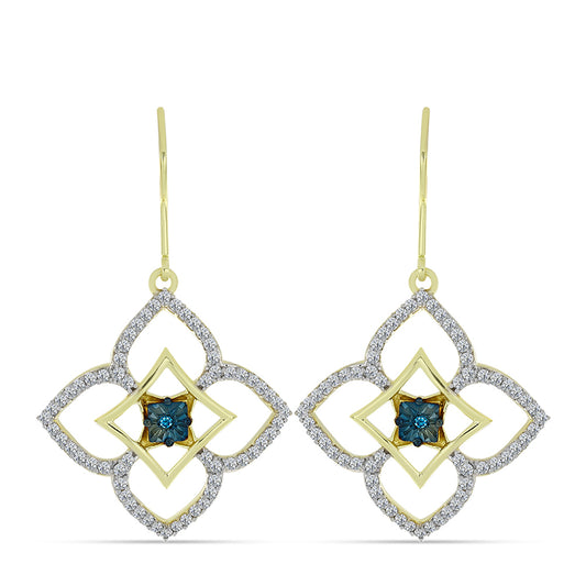 Pendientes de Plata Bañada en Oro con Diamante Azul y Topacio Blanco