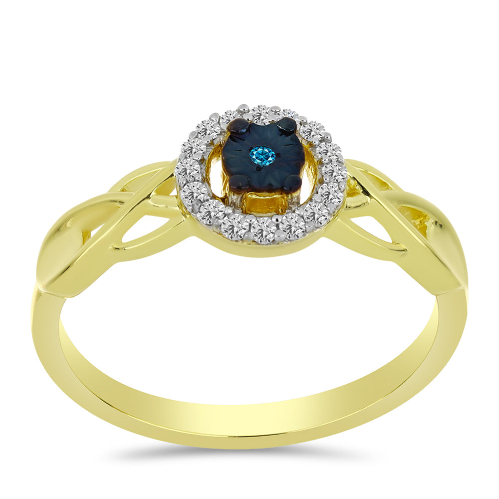 Anillo de Plata Bañada en Oro con Diamante Azul y Topacio Blanco