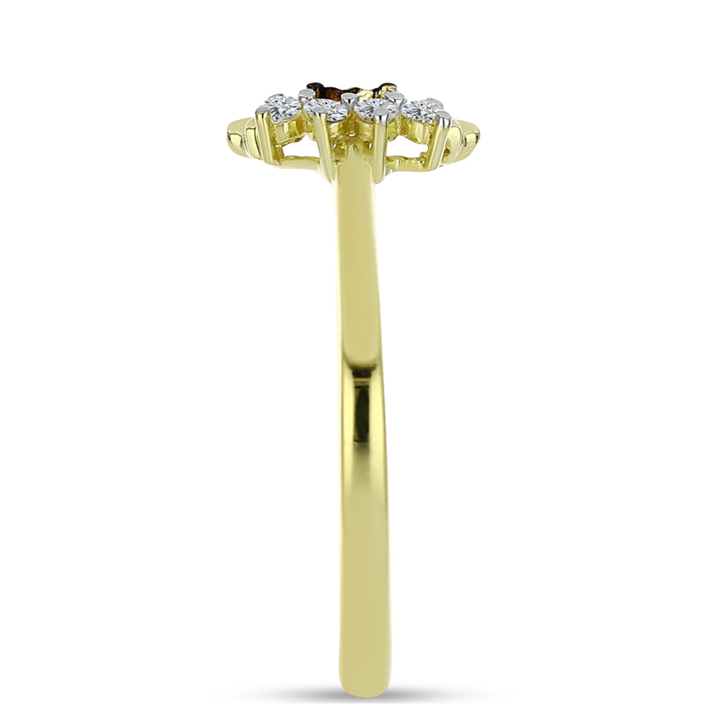 Anillo de Plata Bañada en Oro con Diamante Azul y Topacio Blanco