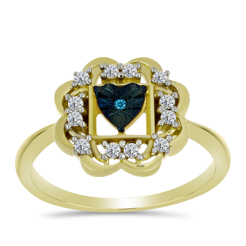 Anillo de Plata Bañada en Oro con Diamante Azul y Topacio Blanco