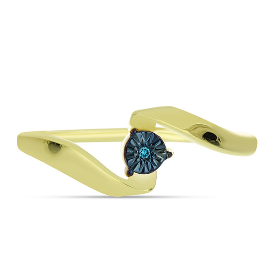 Anillo de Plata Bañada en Oro con Diamante Azul