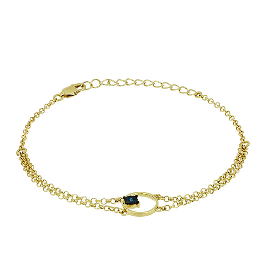 Pulsera de Plata Bañada en Oro con Diamante Azul