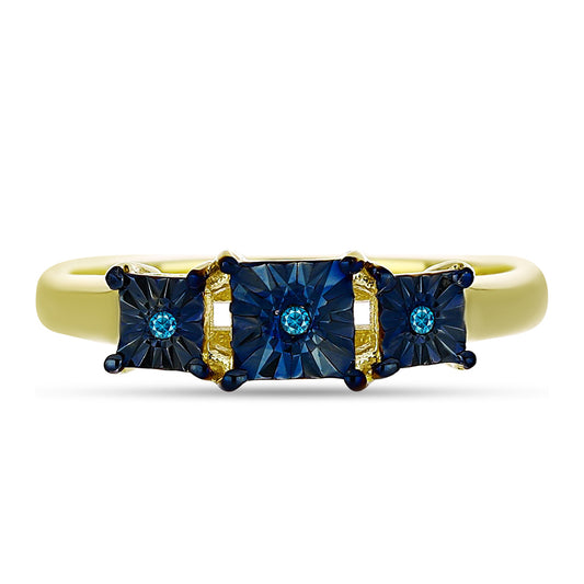 Anillo de Plata Bañada en Oro con Diamante Azul