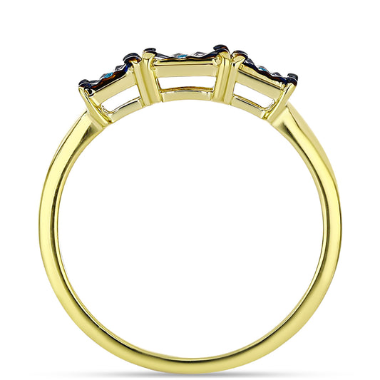 Anillo de Plata Bañada en Oro con Diamante Azul