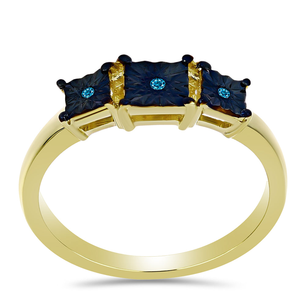 Anillo de Plata Bañada en Oro con Diamante Azul 3 