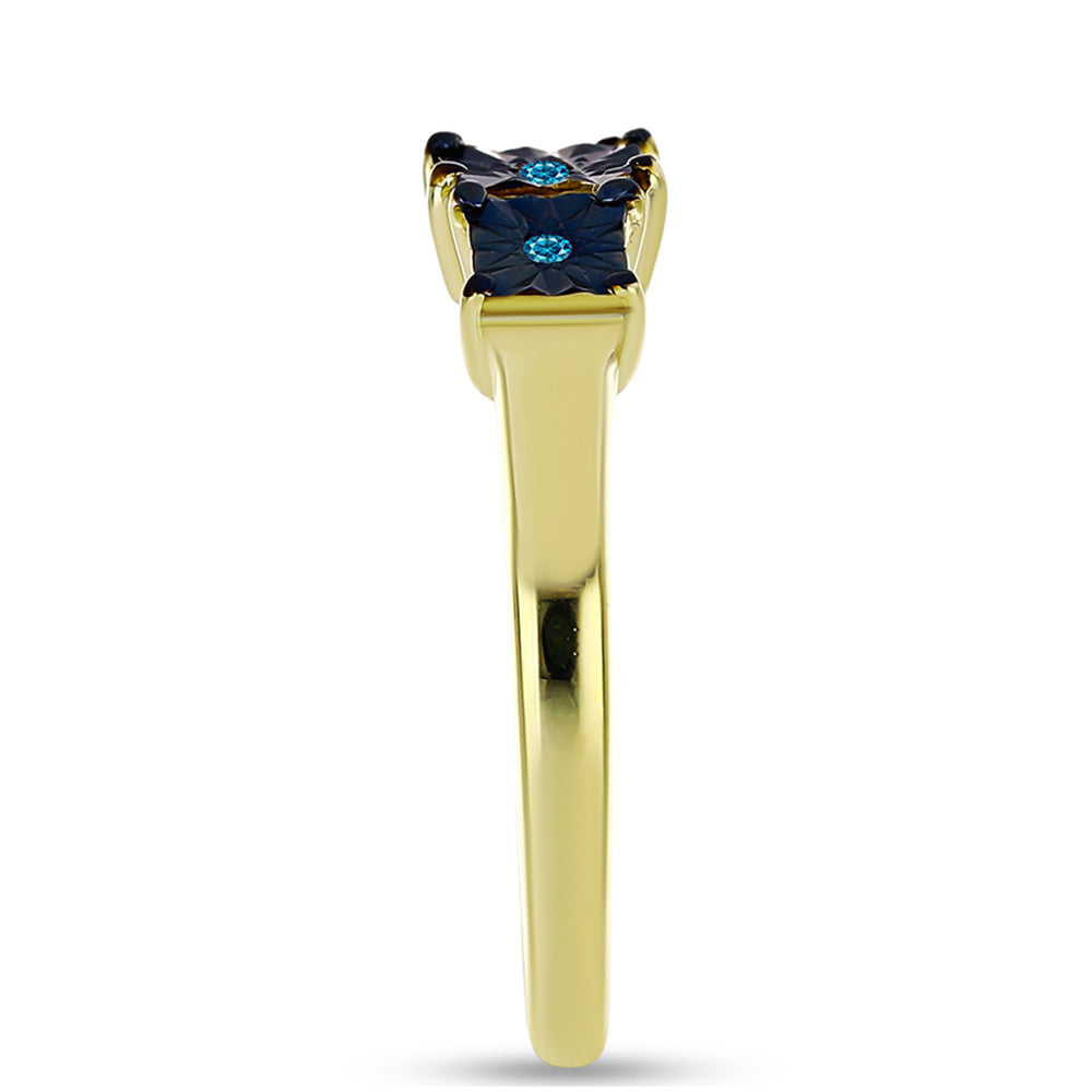 Anillo de Plata Bañada en Oro con Diamante Azul 4 