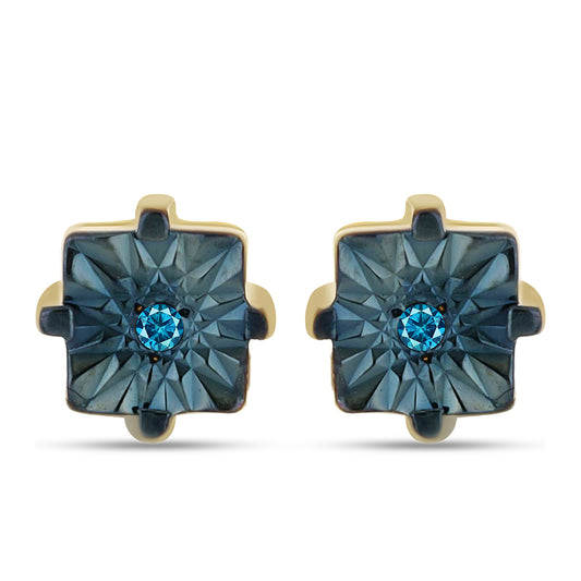 Pendientes de Plata Bañada en Oro con Diamante Azul