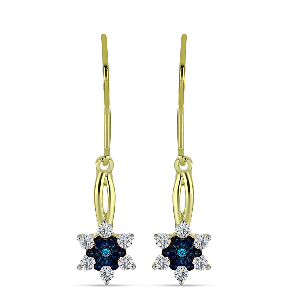 Pendientes de Plata Bañada en Oro con Diamante Azul y Topacio Blanco 1 