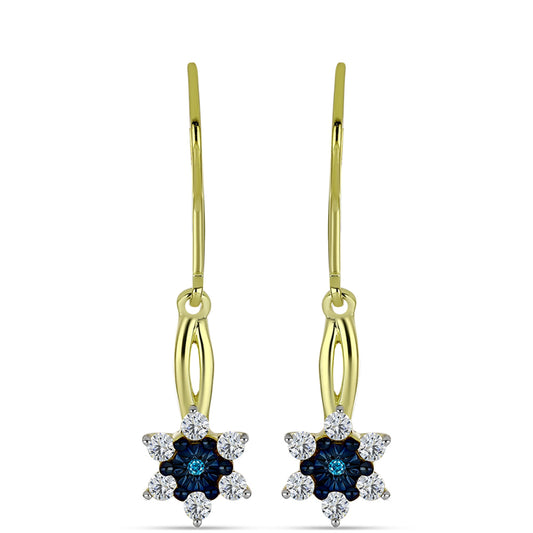 Pendientes de Plata Bañada en Oro con Diamante Azul y Topacio Blanco