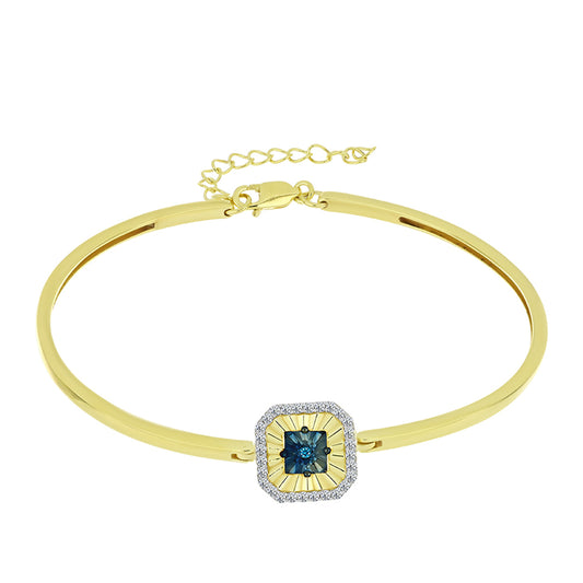 Brazalete de Plata Bañada en Oro con Diamante Azul y Topacio Blanco