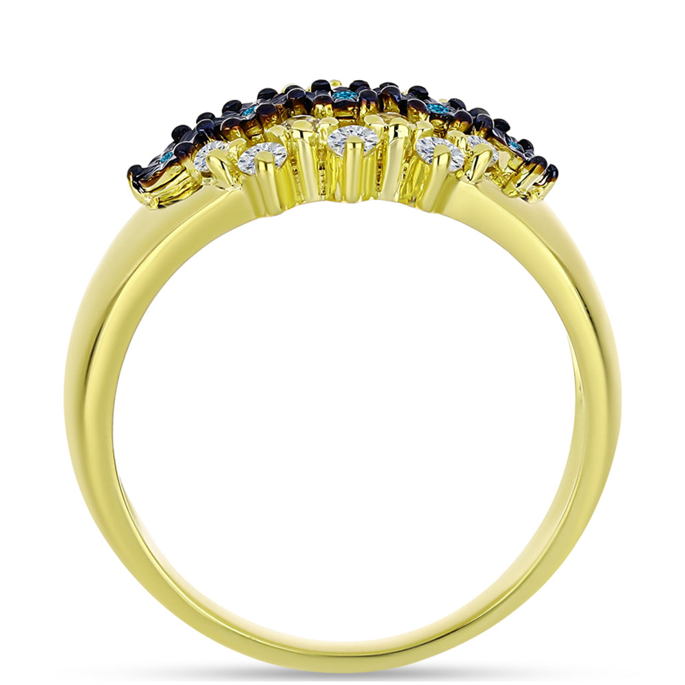 Anillo de Plata Bañada en Oro con Diamante Azul y Topacio Blanco