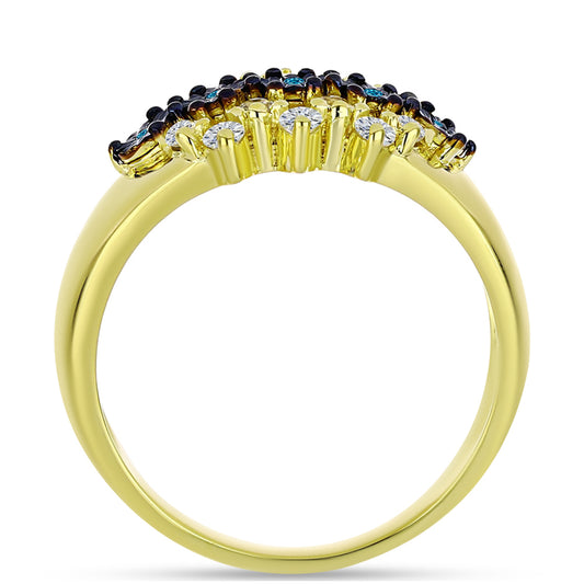 Anillo de Plata Bañada en Oro con Diamante Azul y Topacio Blanco