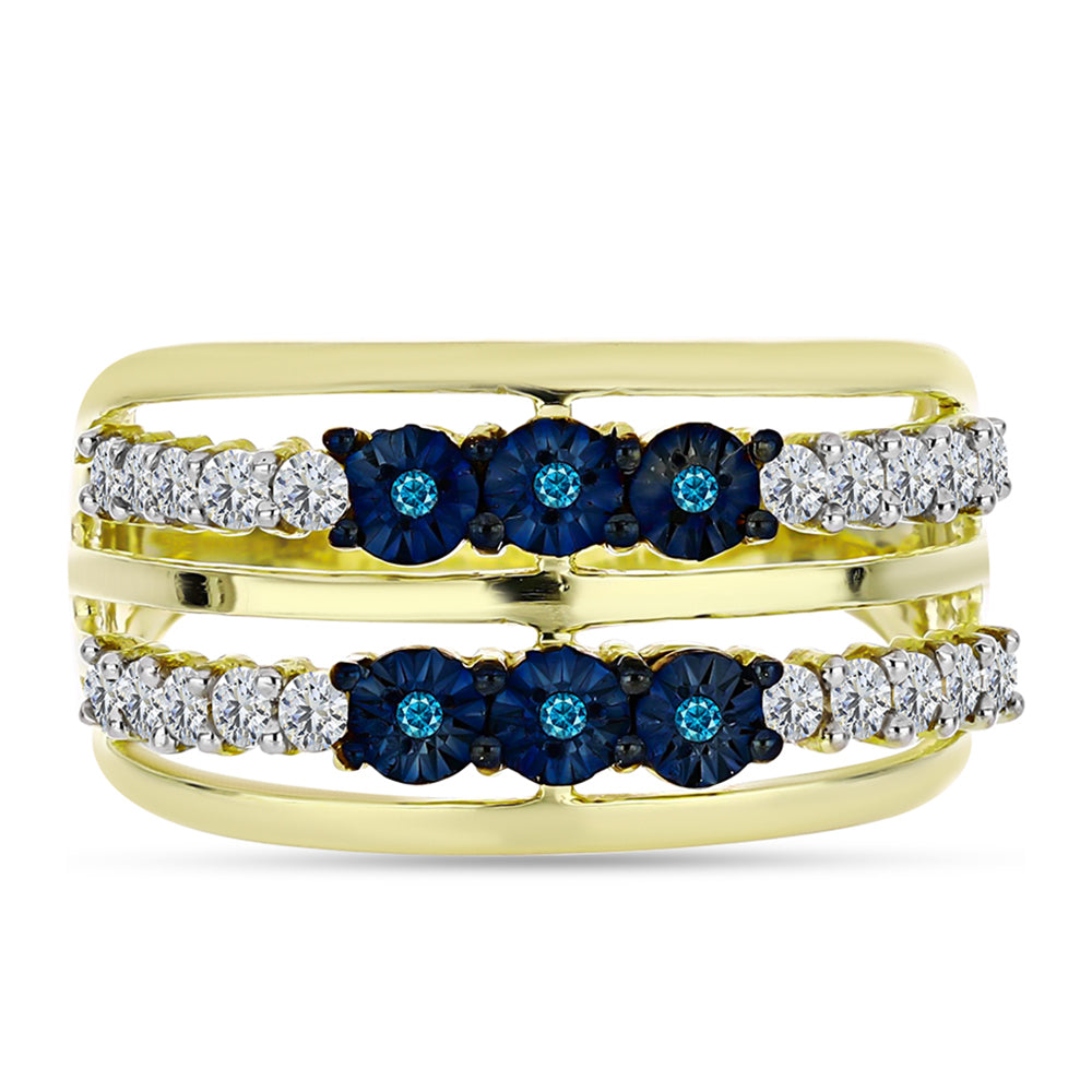 Anillo de Plata Bañada en Oro con Diamante Azul y Topacio Blanco 1 