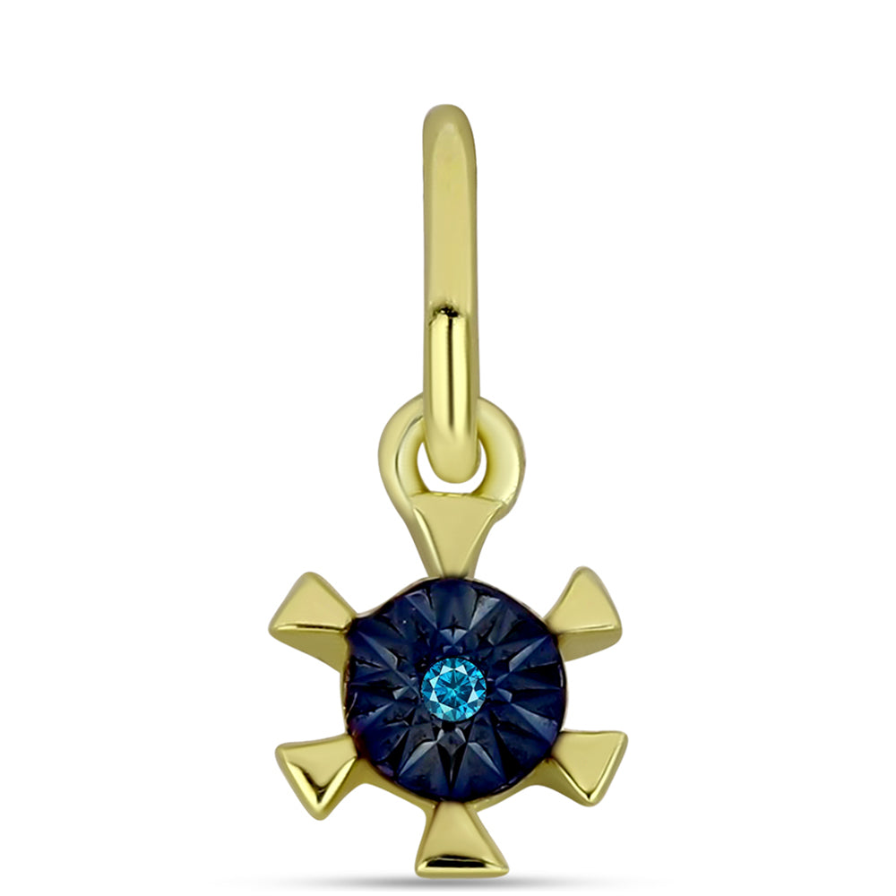 Conjunto de Plata Bañada en Oro con Diamante Azul ( Pendientes +Colgante )
