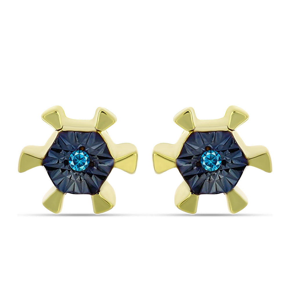 Conjunto de Plata Bañada en Oro con Diamante Azul ( Pendientes +Colgante )