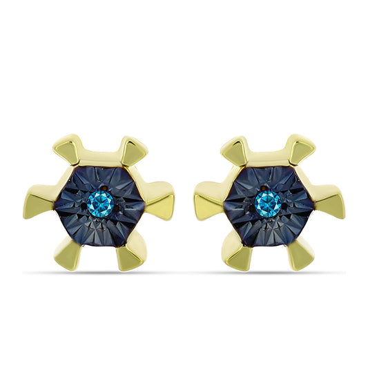 Conjunto de Plata Bañada en Oro con Diamante Azul ( Pendientes +Colgante )