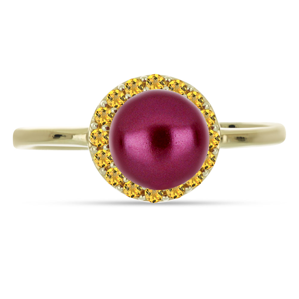 Anillo de Plata Bañada en Oro con Perla Púrpura de Agua dulce y Citrino de los Montes Urales 1 