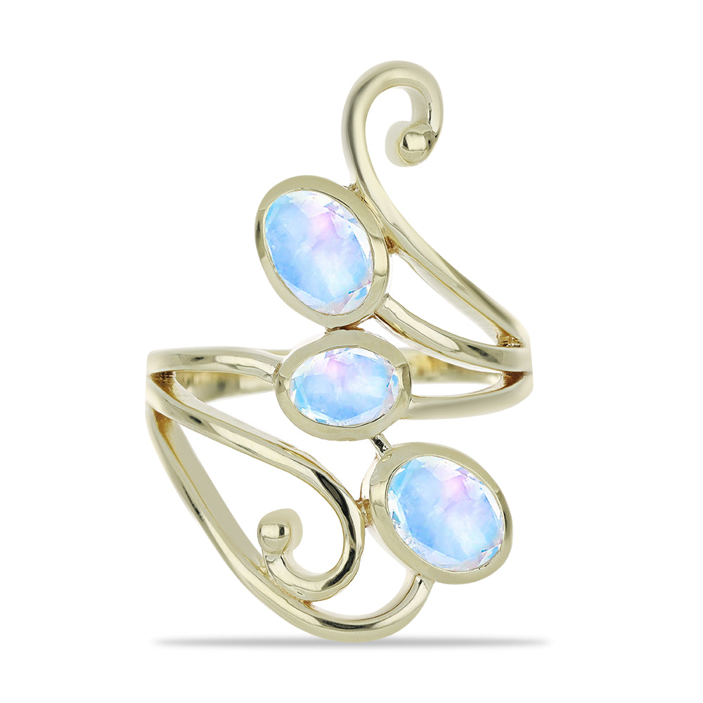 Anillo de Plata Bañada en Oro con Piedra Lunar Arco Iris 1 
