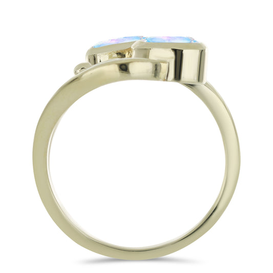 Anillo de Plata Bañada en Oro con Piedra Lunar Arco Iris