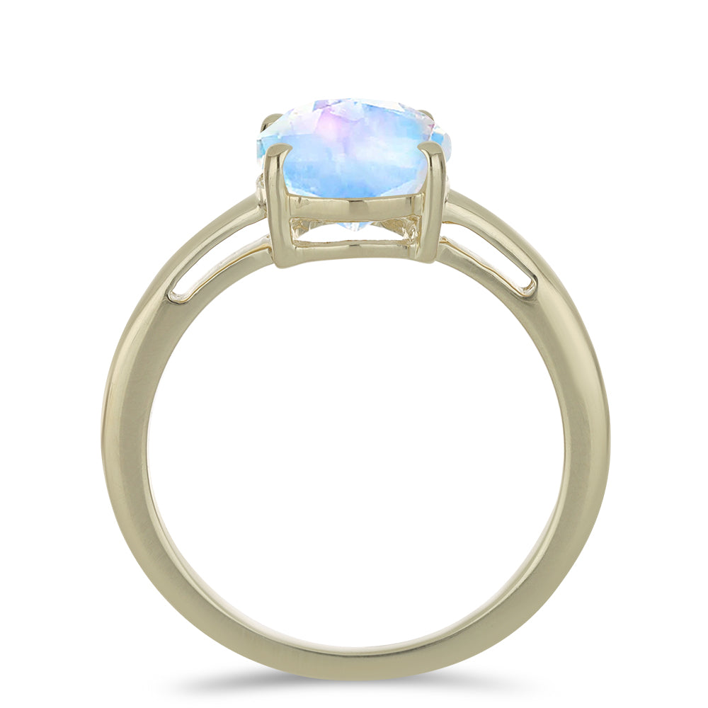 Anillo de Plata Bañada en Oro con Piedra Lunar Arco Iris 2 