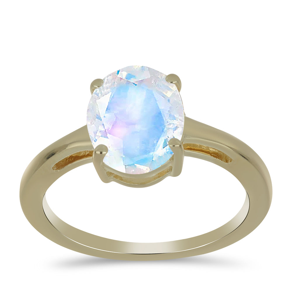 Anillo de Plata Bañada en Oro con Piedra Lunar Arco Iris