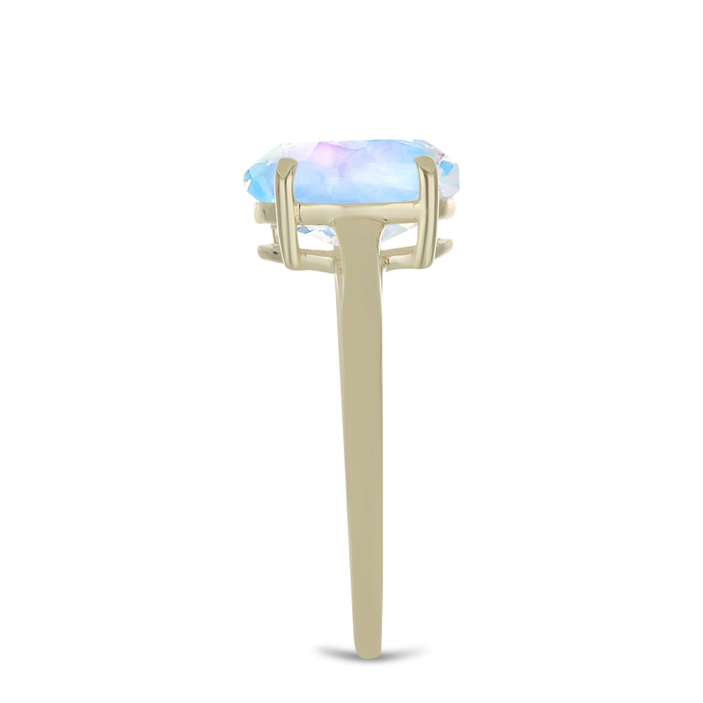 Anillo de Plata Bañada en Oro con Piedra Lunar Arco Iris 4 