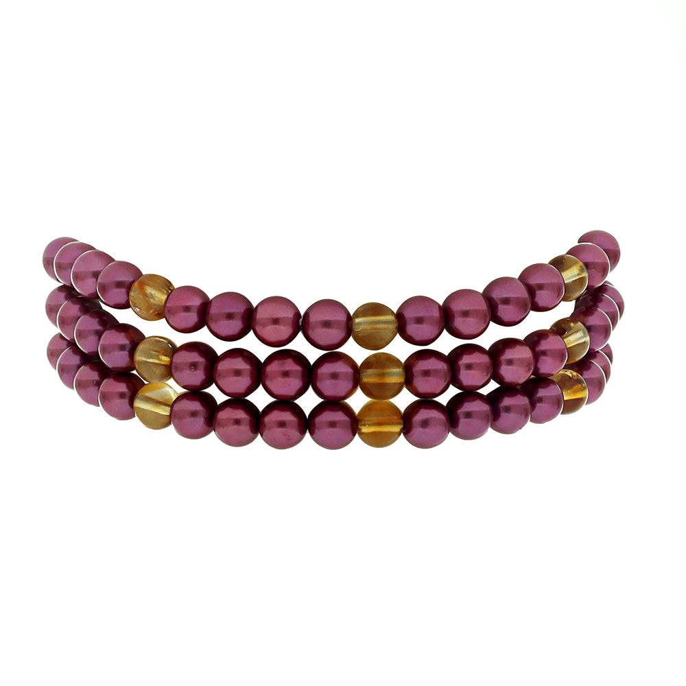 Pulsera de Plata Bañada en Oro con Perla Púrpura de Agua dulce y Citrino de los Montes Urales 2 