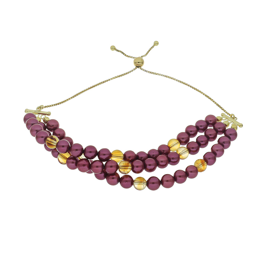 Pulsera de Plata Bañada en Oro con Perla Púrpura de Agua dulce y Citrino de los Montes Urales 1 