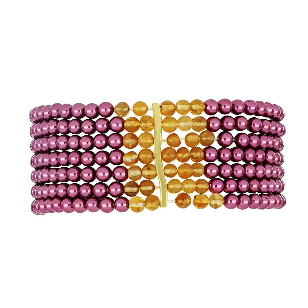 Pulsera de Plata Bañada en Oro con Perla Púrpura de Agua dulce y Citrino de los Montes Urales 1 