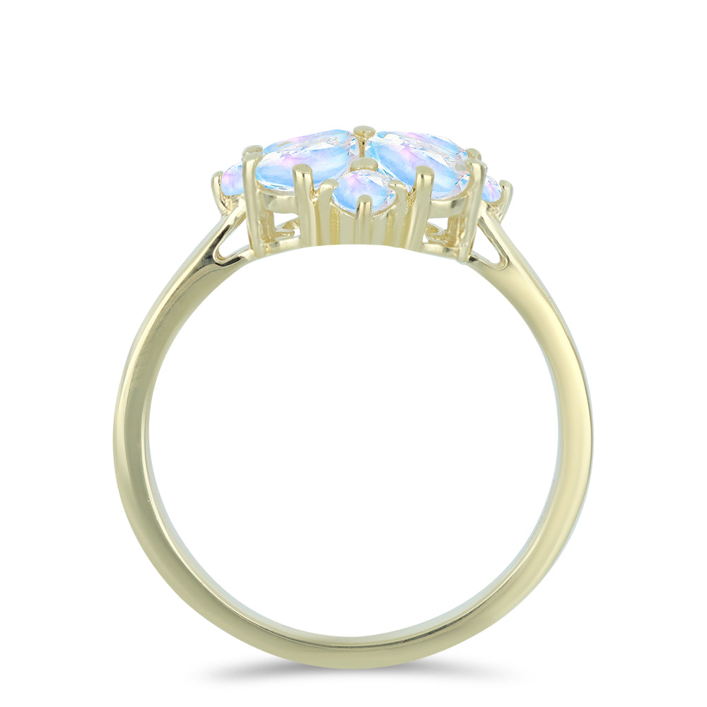 Anillo de Plata Bañada en Oro con Piedra Lunar Arco Iris 2 