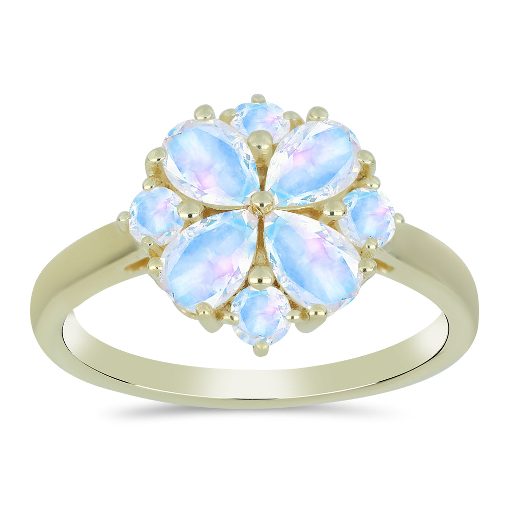 Anillo de Plata Bañada en Oro con Piedra Lunar Arco Iris
