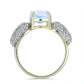Anillo de Plata Bañada en Oro con Piedra Lunar Arco Iris y Topacio Blanco