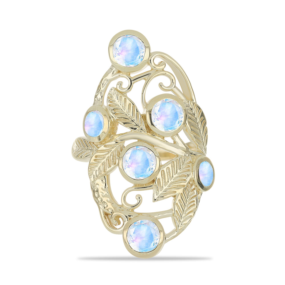 Anillo de Plata Bañada en Oro con Piedra Lunar Arco Iris