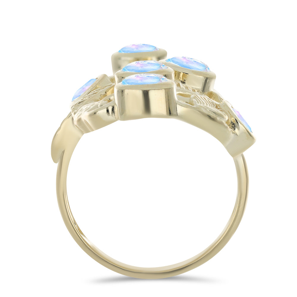 Anillo de Plata Bañada en Oro con Piedra Lunar Arco Iris 2 