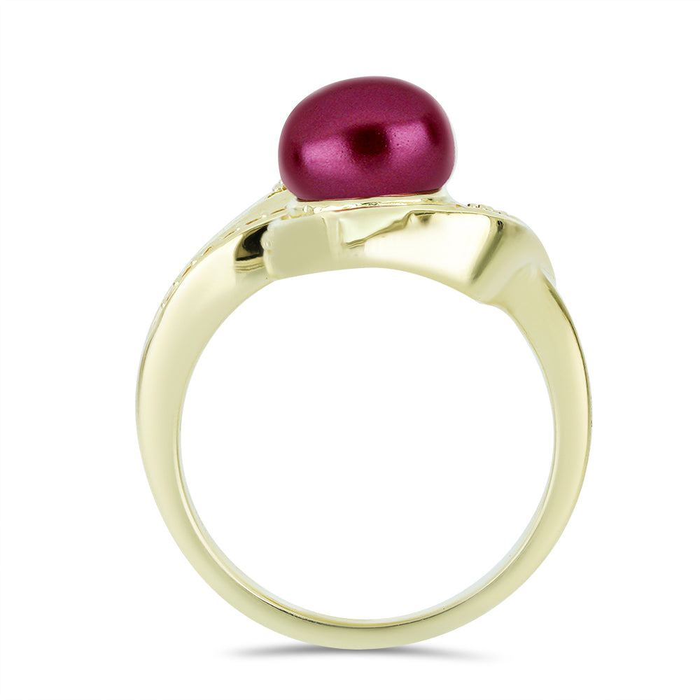 Anillo de Plata Bañada en Oro con Perla Púrpura de Agua dulce y Citrino de los Montes Urales