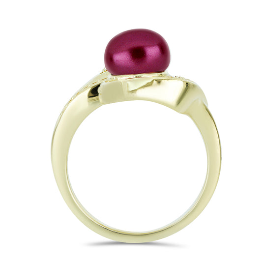 Anillo de Plata Bañada en Oro con Perla Púrpura de Agua dulce y Citrino de los Montes Urales