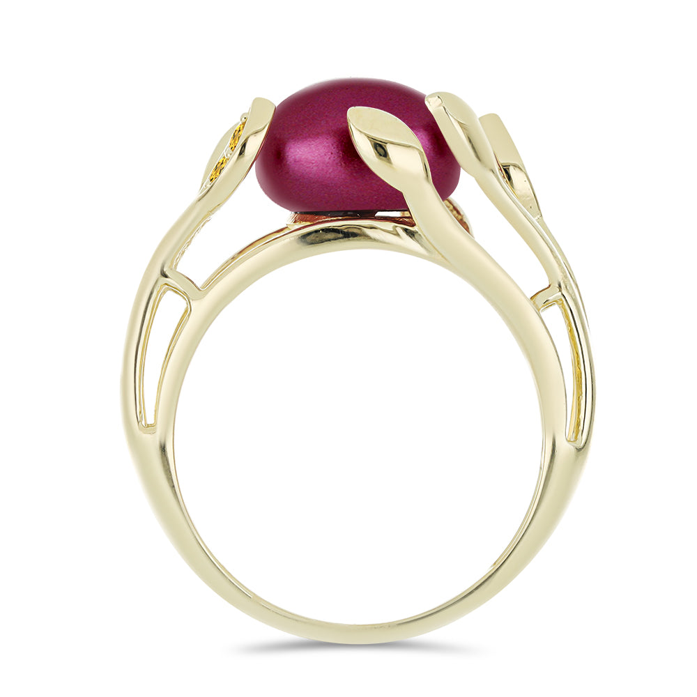 Anillo de Plata Bañada en Oro con Perla Púrpura de Agua dulce y Citrino de los Montes Urales 2 