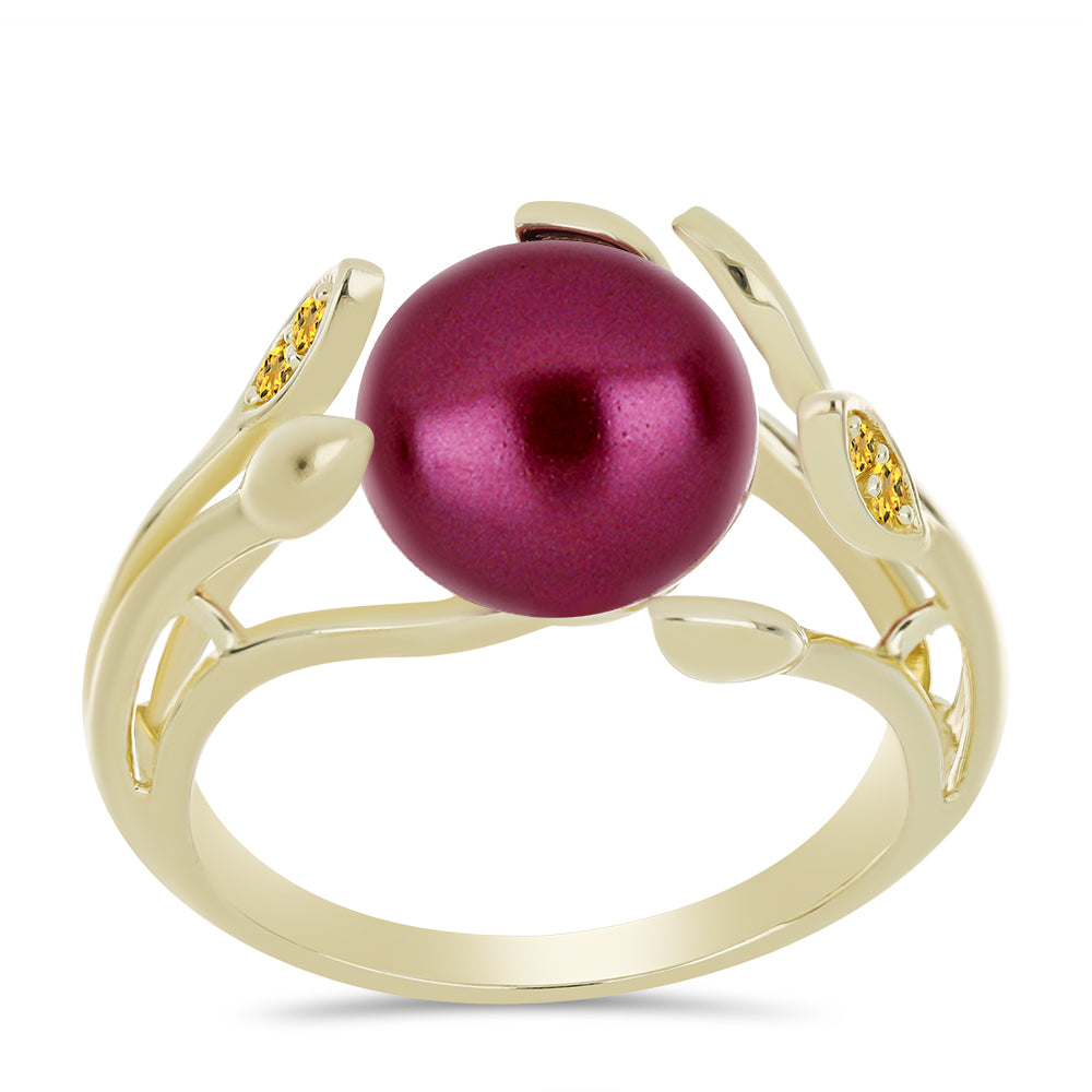 Anillo de Plata Bañada en Oro con Perla Púrpura de Agua dulce y Citrino de los Montes Urales 3 