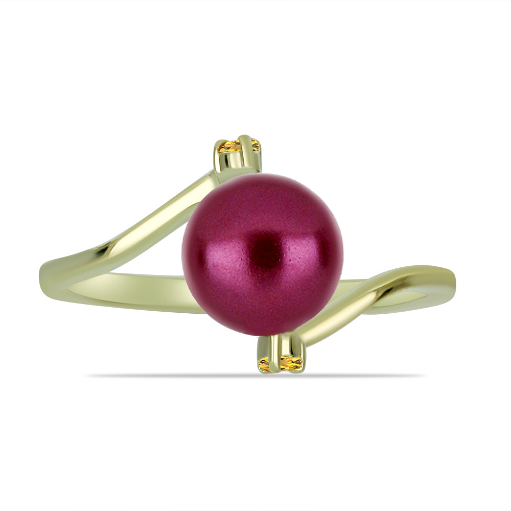 Anillo de Plata Bañada en Oro con Perla Púrpura de Agua dulce y Citrino de los Montes Urales