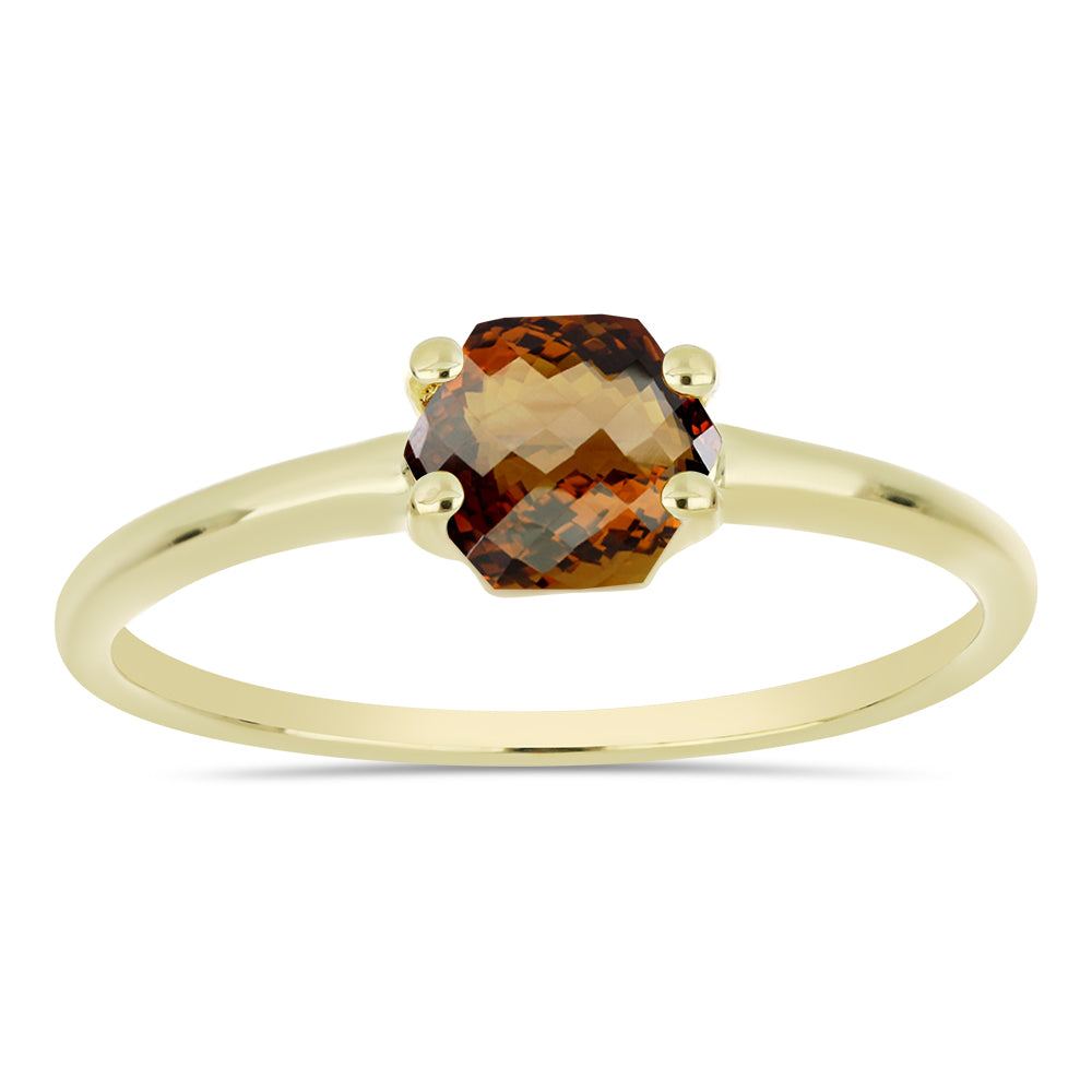 Anillo de Plata Bañada en Oro con Cuarzo Coñac 3 