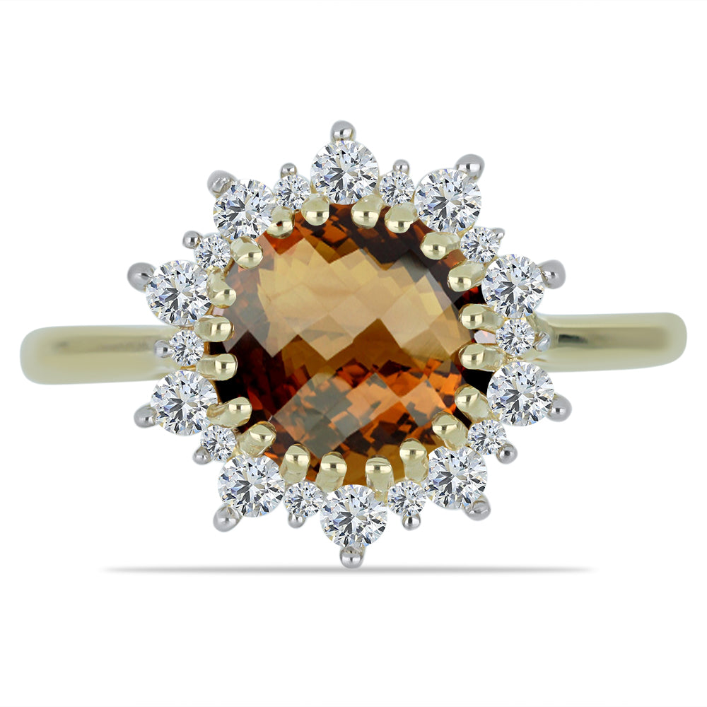 Anillo de Plata Bañada en Oro con Cuarzo Coñac y Topacio Blanco