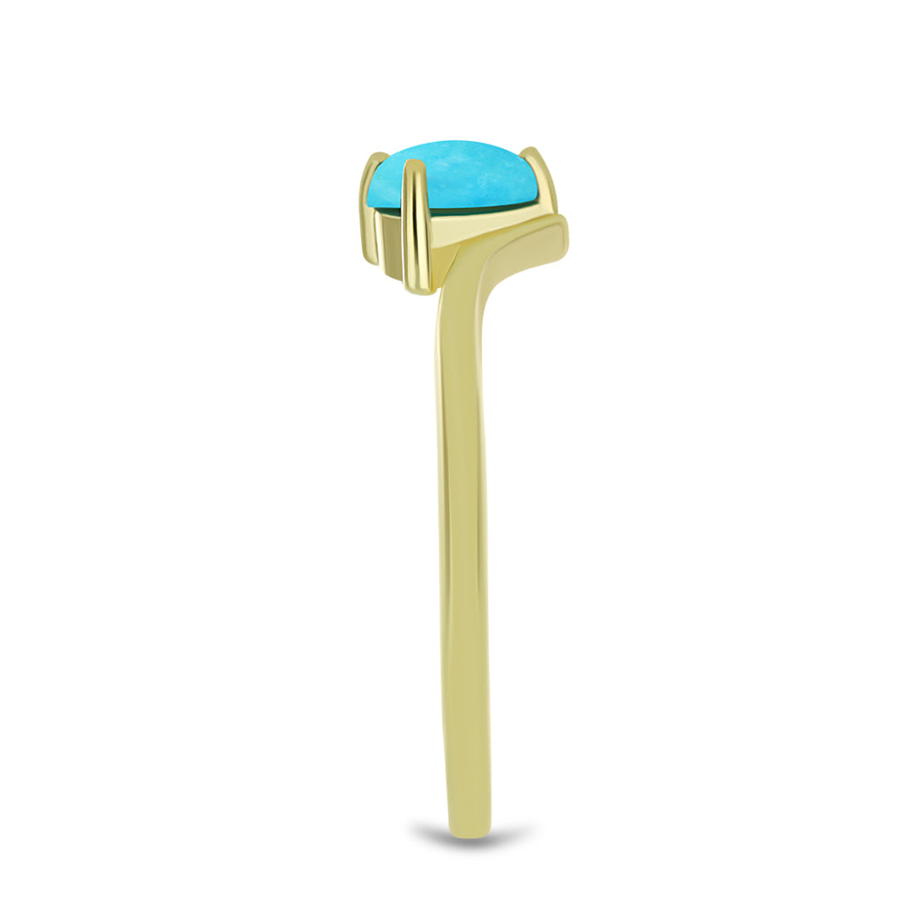 Anillo de Plata Bañada en Oro con Turquesa Bella Durmiente y Topacio Blanco