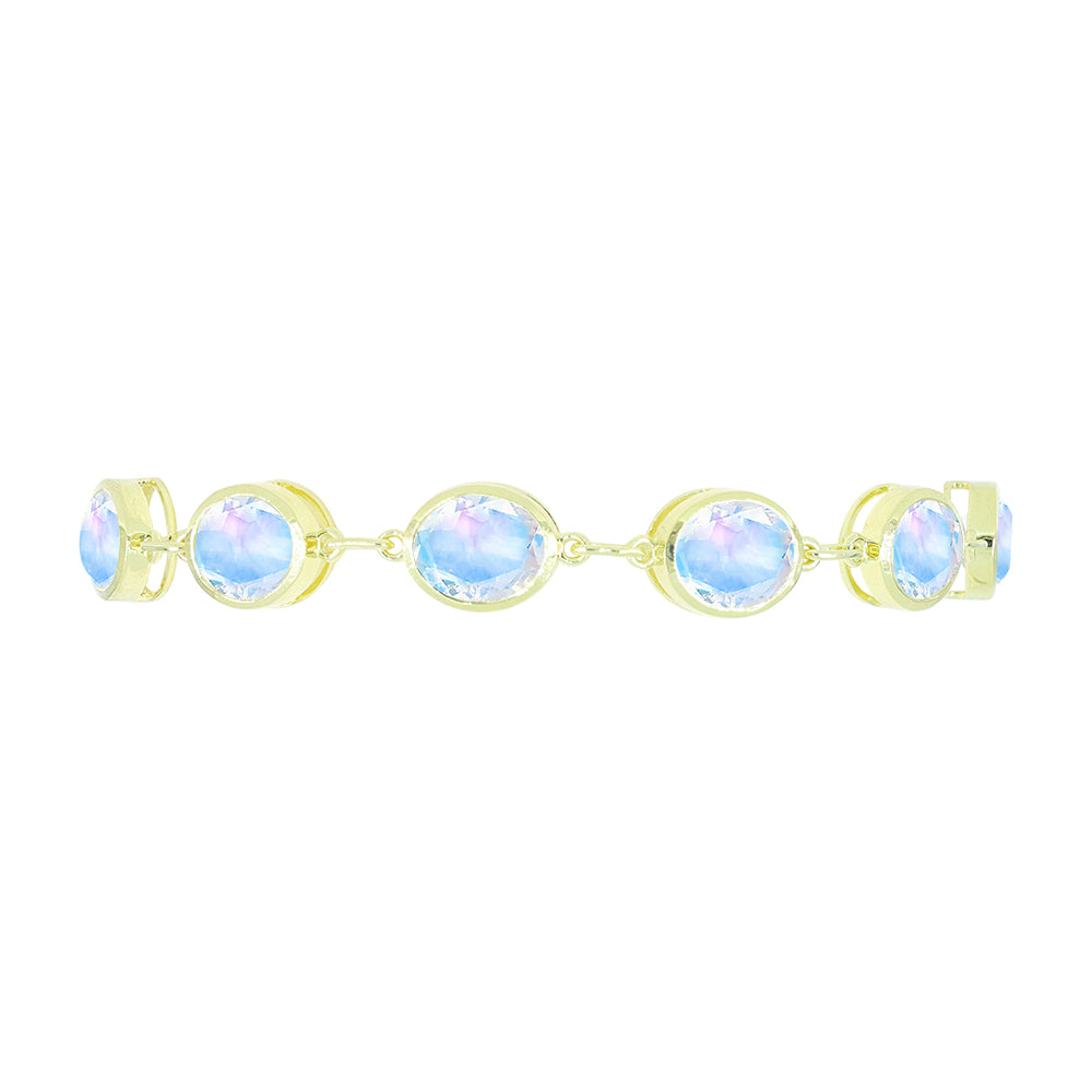 Pulsera de Plata Bañada en Oro con Piedra Lunar Arco Iris 2 
