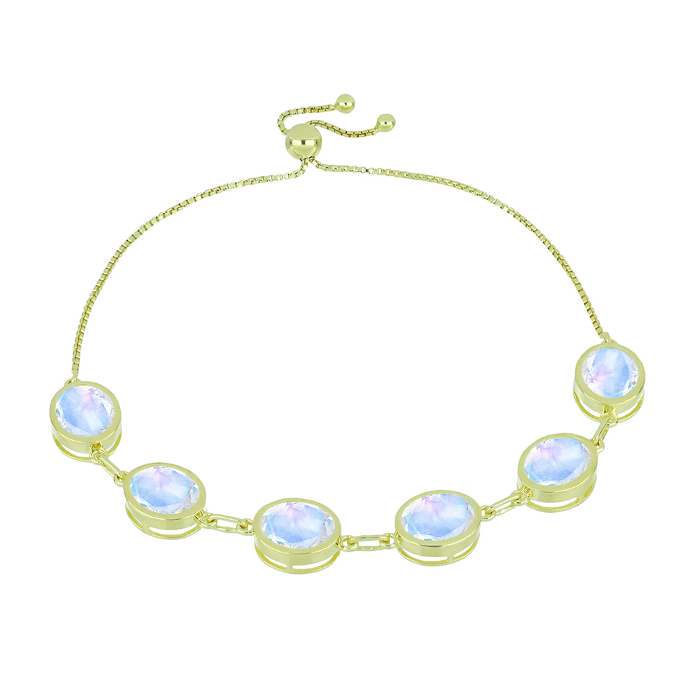 Pulsera de Plata Bañada en Oro con Piedra Lunar Arco Iris