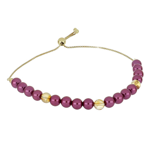 Pulsera de Plata Bañada en Oro con Perla Púrpura de Agua dulce y Citrino de los Montes Urales